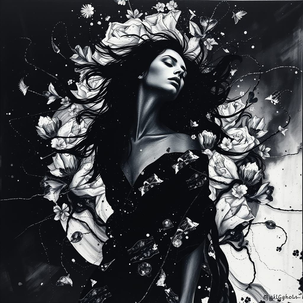 Woman Bathed in Light Amidst Dark Poetry