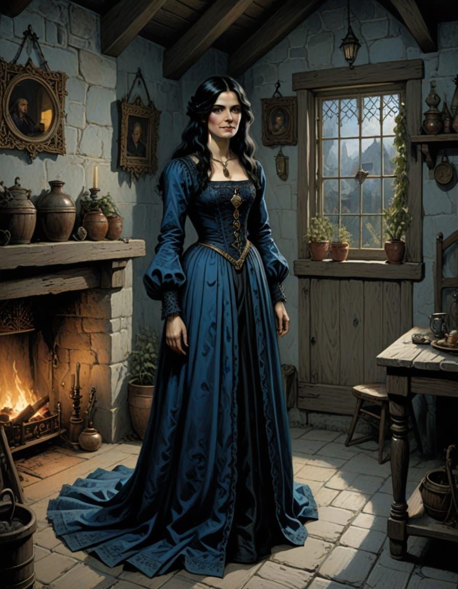 Medieval Woman Smiles in Cozy Cottage