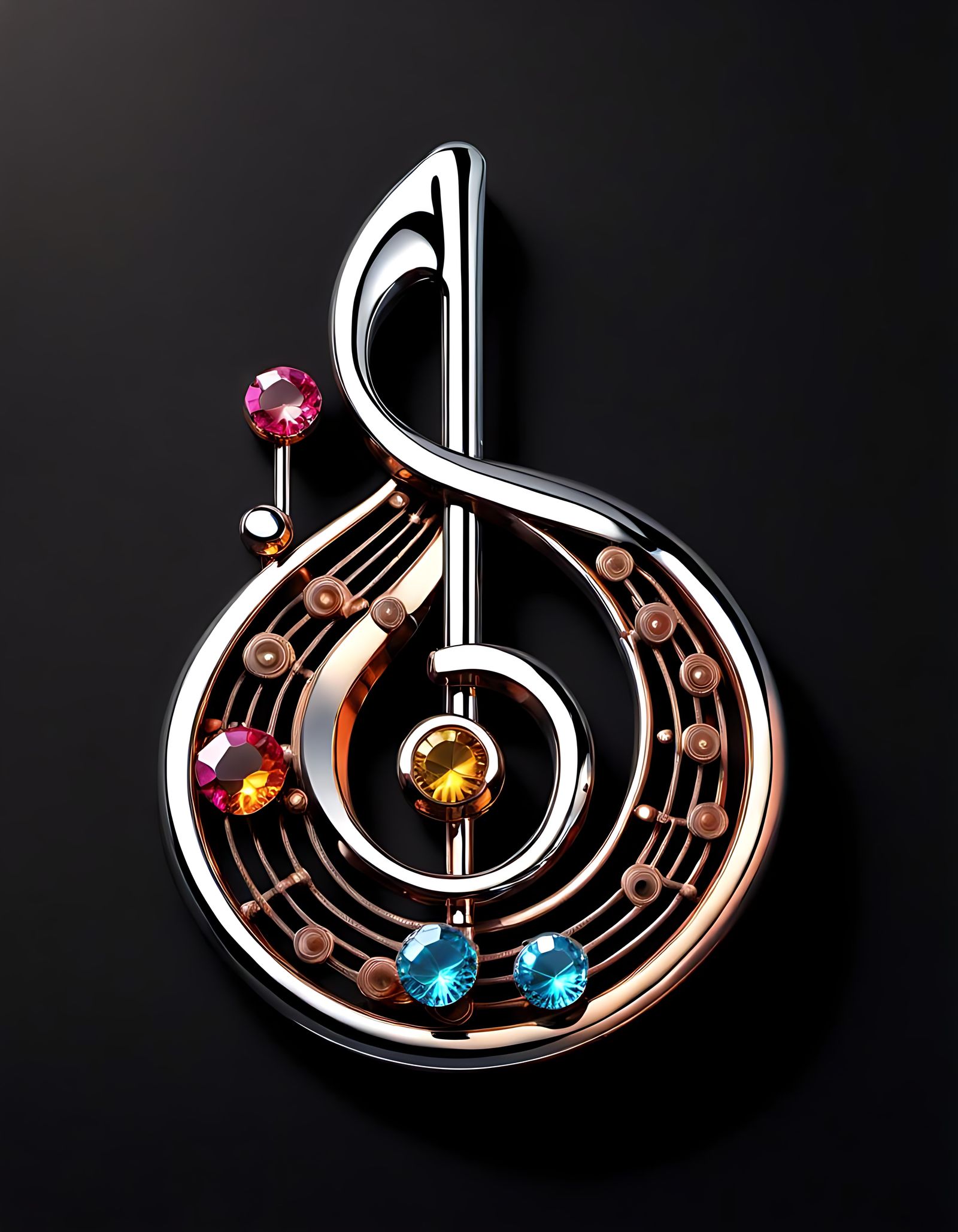 Liquid Metal Music Note in Steampunk Style
