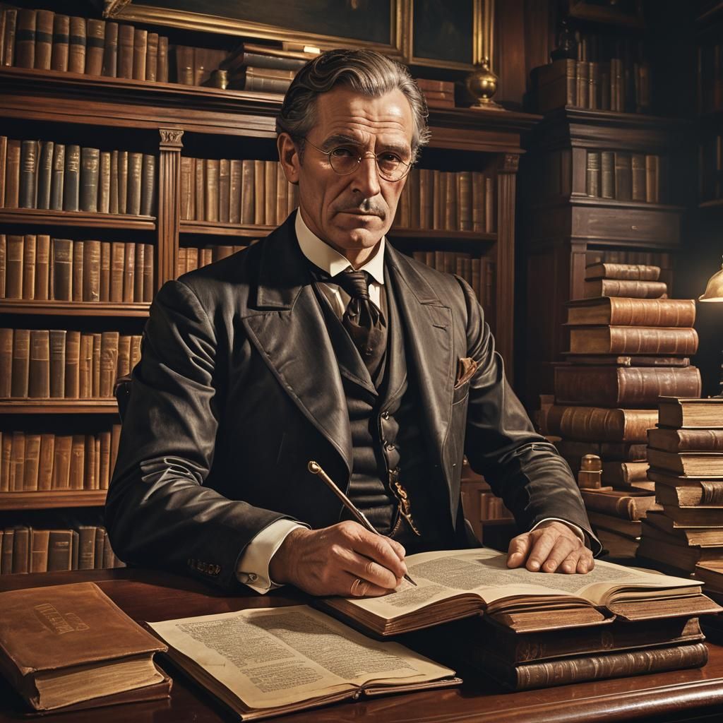 Victorian Gentleman in Wood-Paneled Study, Hyperrealism