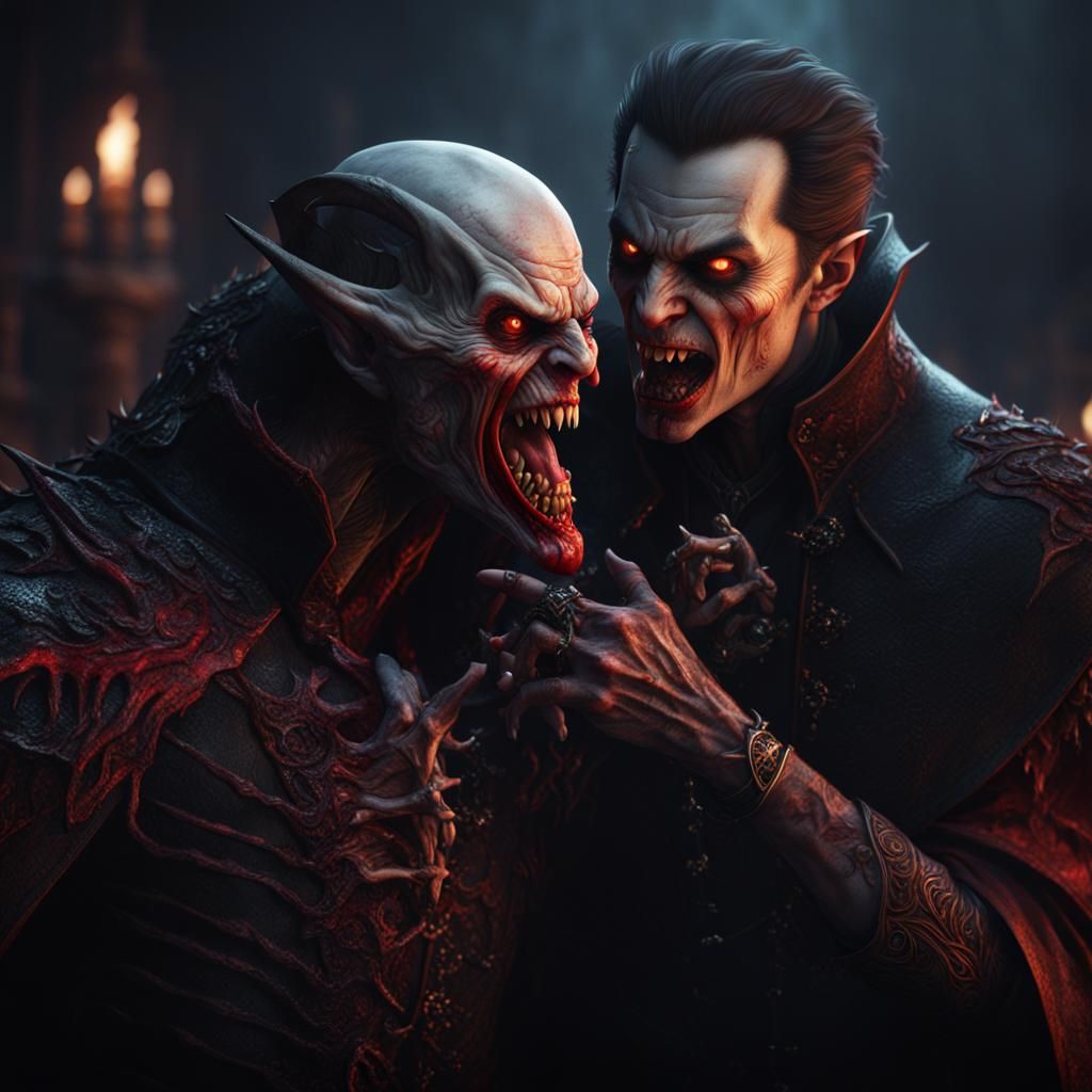 Vampire Biting Human: Detailed Fantasy Concept Art