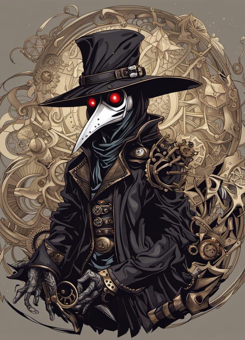 Steampunk Plague Doctor Assassin in Anime Style