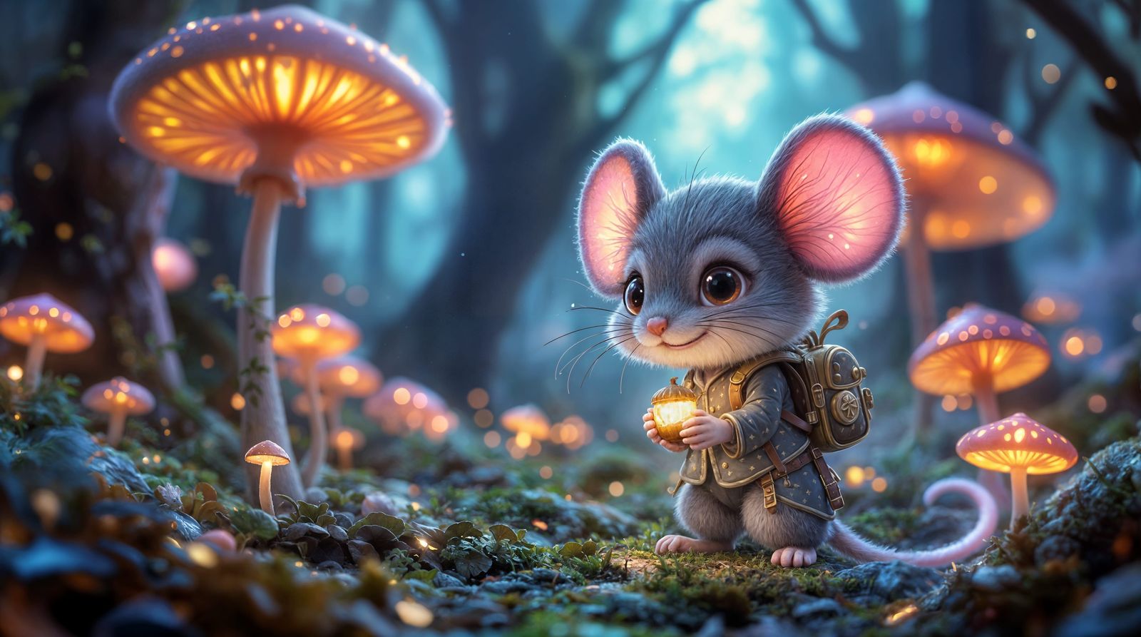 Glowing Acorn Adventure in Anime Chibi Style