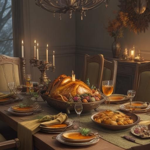 Thanksgiving Dinner in Autumn Light: Fantasy Concept Art