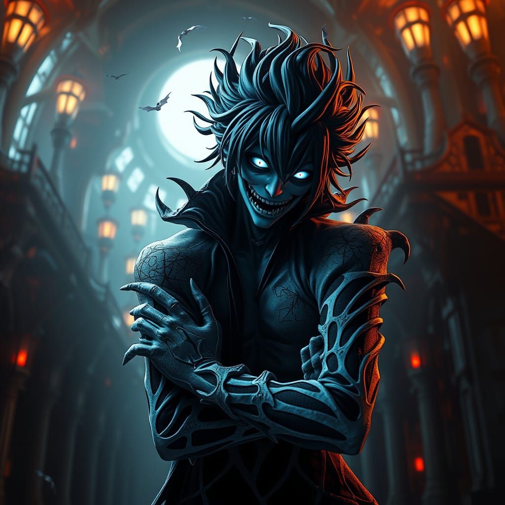 Surreal Shinigami Posing in Dark Fantasy Realm
