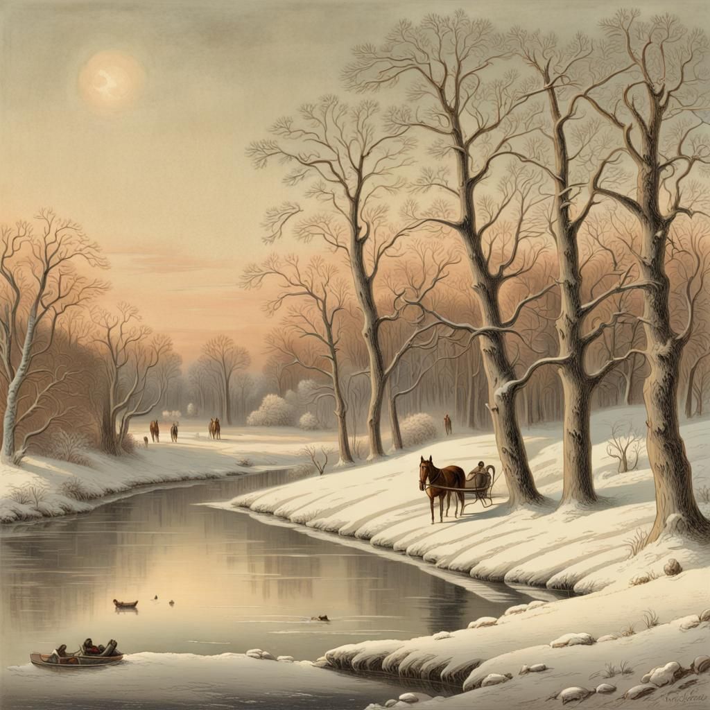 Vintage Winter Scene of Rural America in Soft, Muted Colors