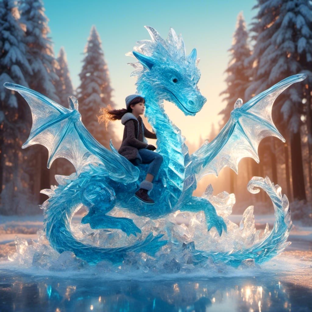 Teenage Girl Rides Ice Dragon: Pixar Style