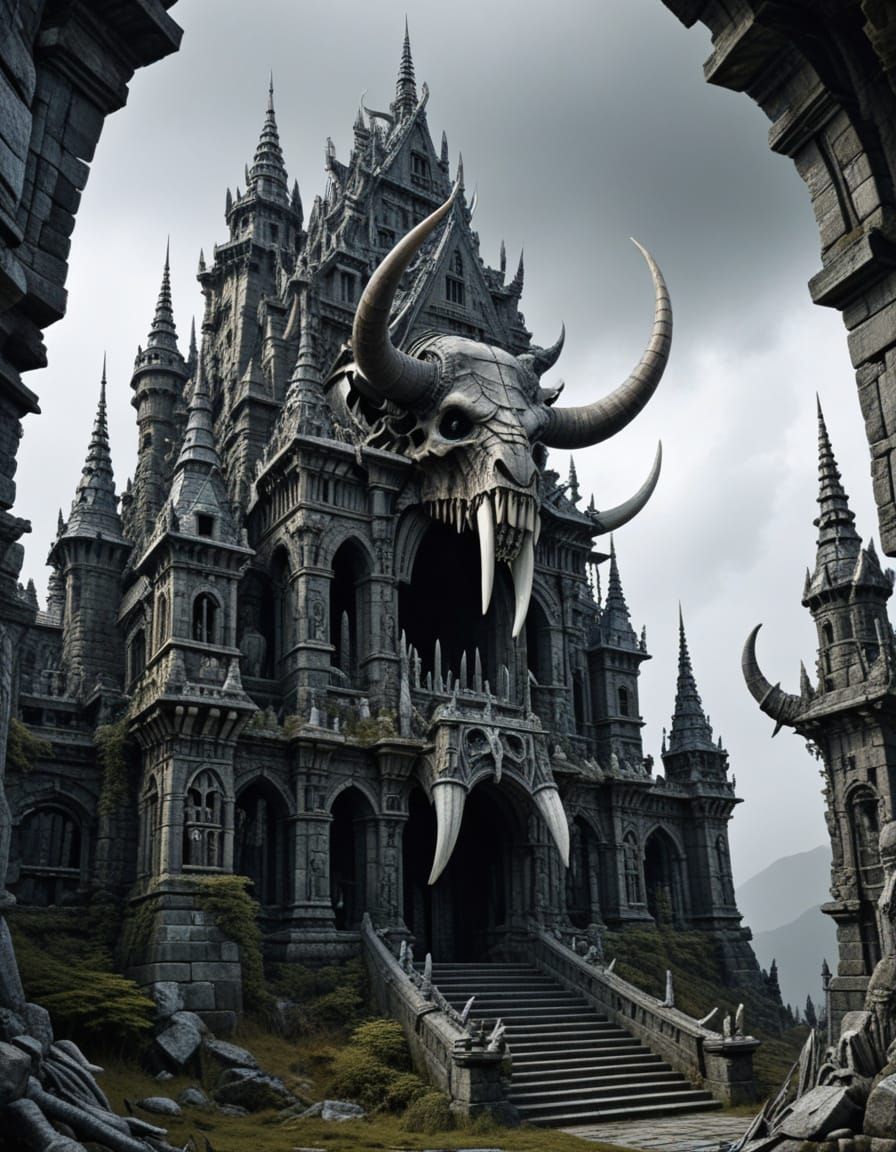 Macabre Castle Built of Teeth and Tusks in Hyperreal Geometr...