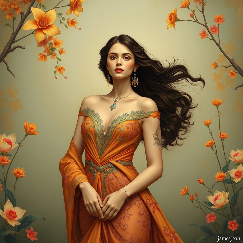 Elegant Woman in Art Nouveau Style