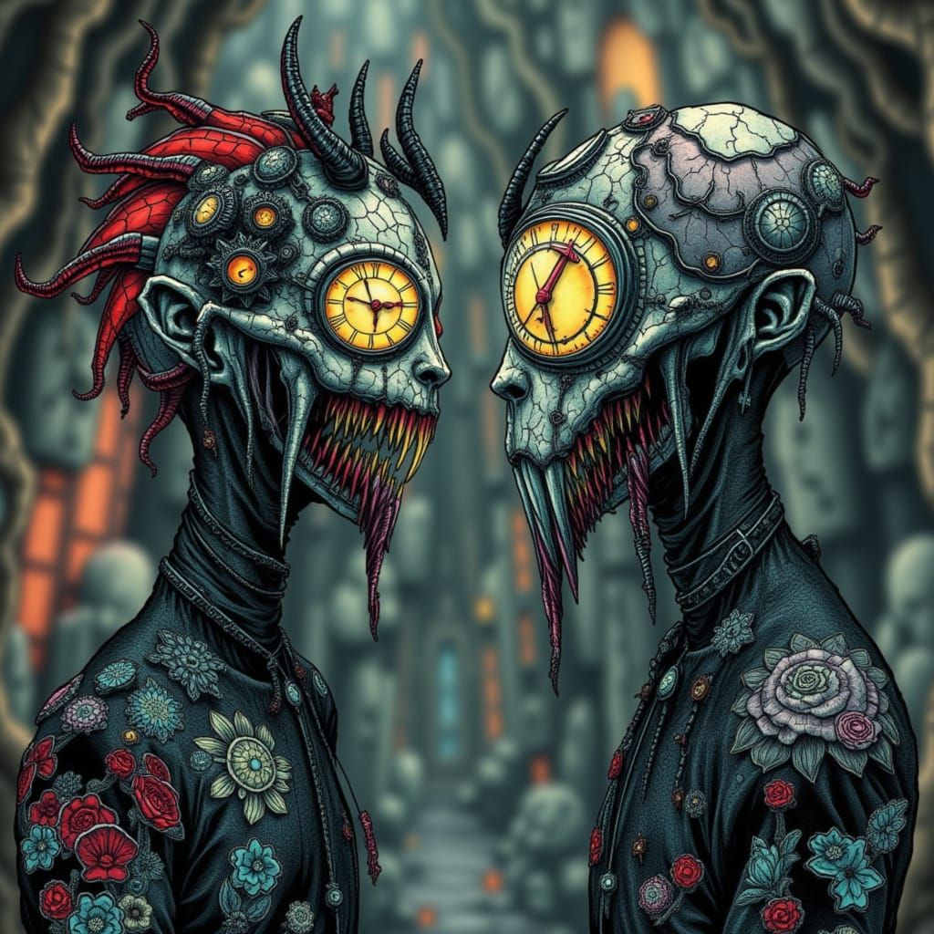 Clockwork City Silhouettes with Clock Heads