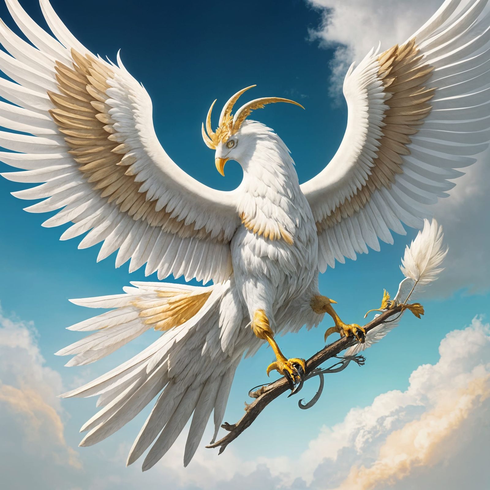 Majestic Phoenix with Golden Plumage in Flight
