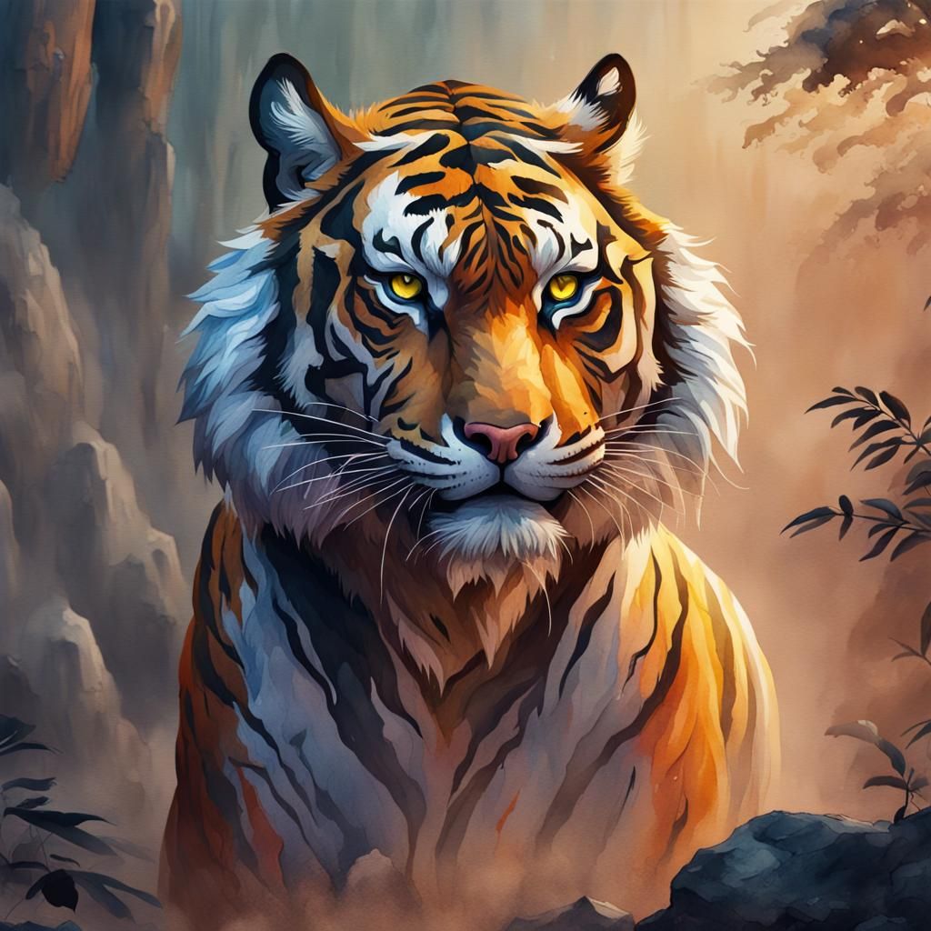 Detailed Watercolor Tiger Fantasy Concept Art