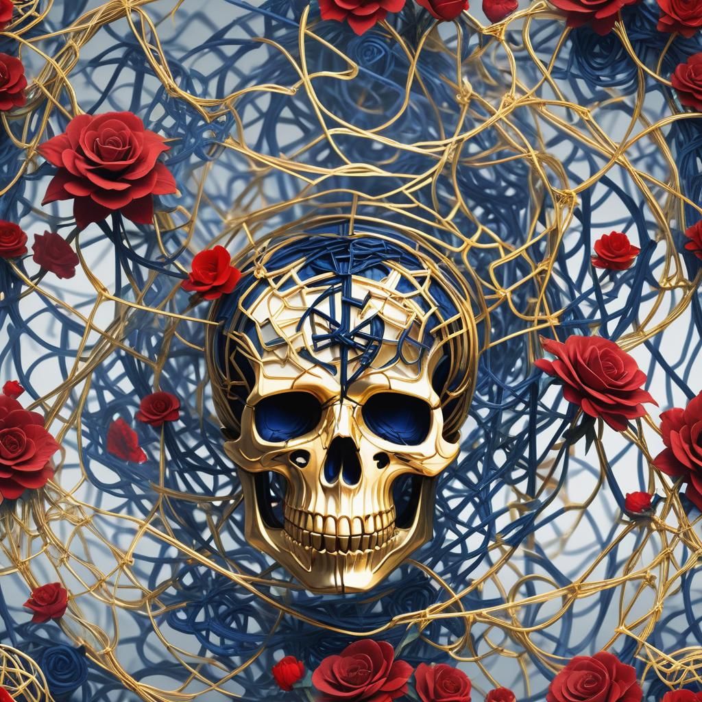 Spooky String Maze with Flowers and Skulls