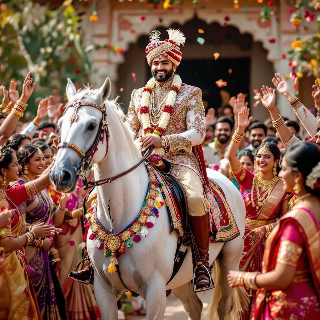 South Indian Groom's Royal Entrance in Vibrant Celebration