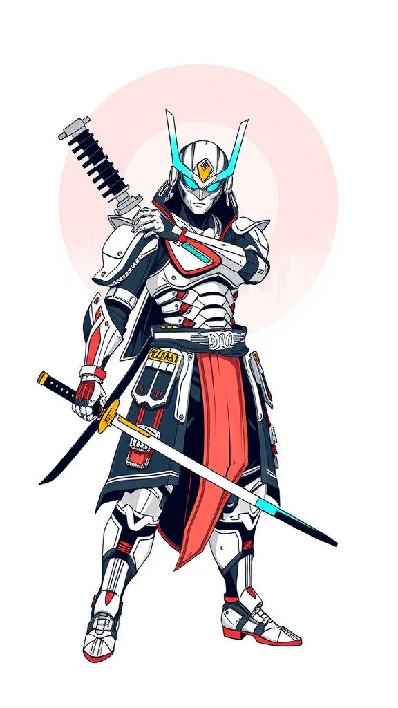 Cyberpunk Ronin Robot in Minimalist Vector Art Style