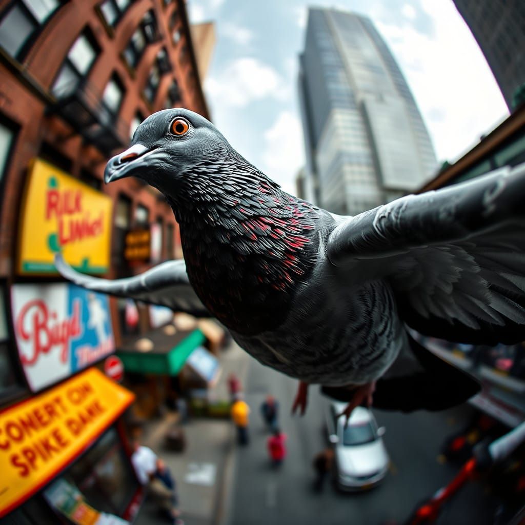 Hyperrealistic Monochrome Portrait of a Pigeon in Flight