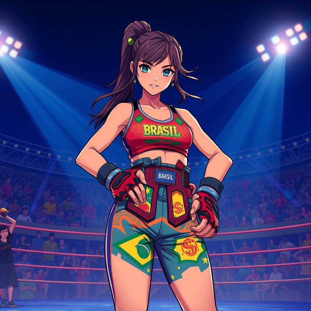 Brazilian Fighter Girl in Arena, Studio Trigger Style