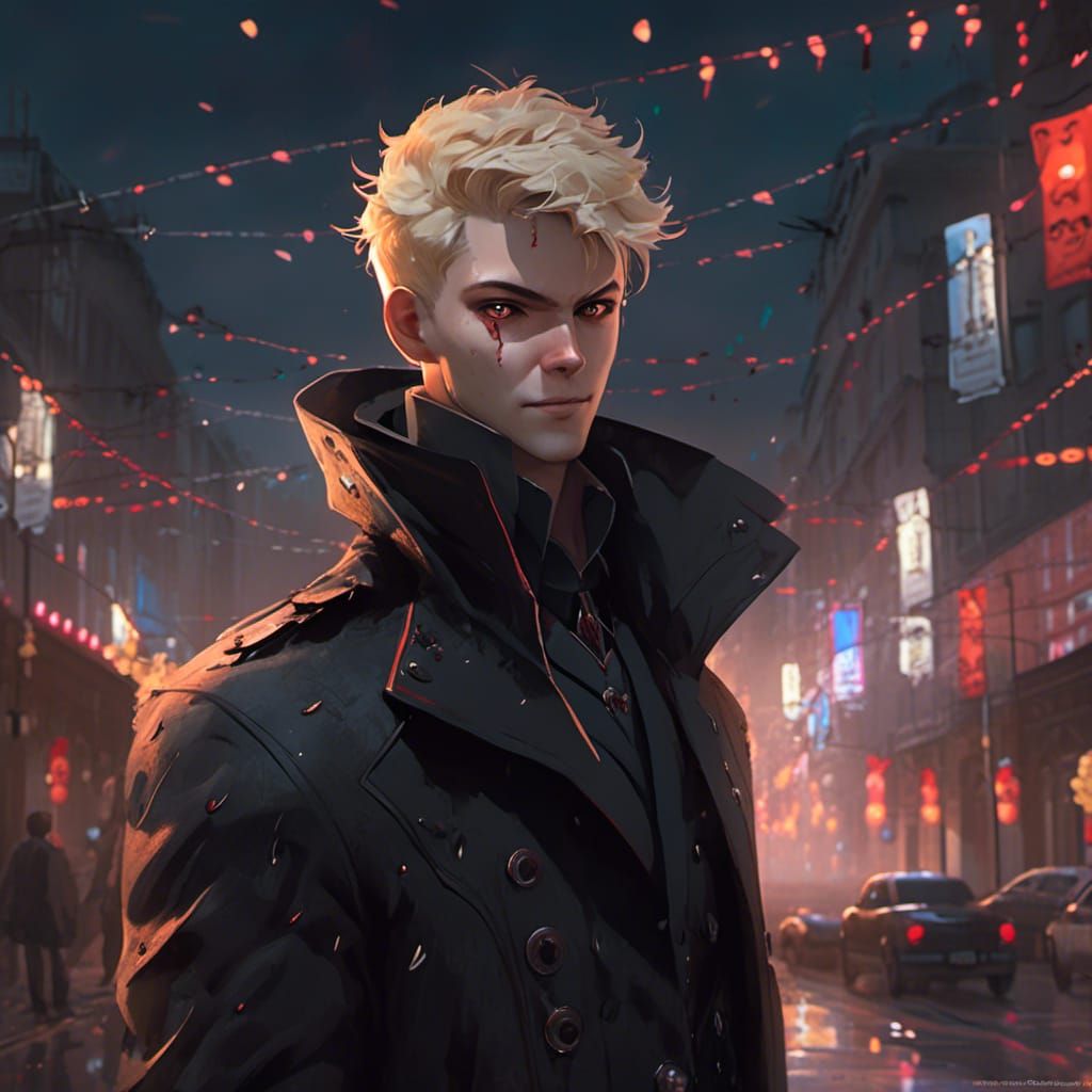 Blonde Man with Evil Smile in Detailed Matte Painting