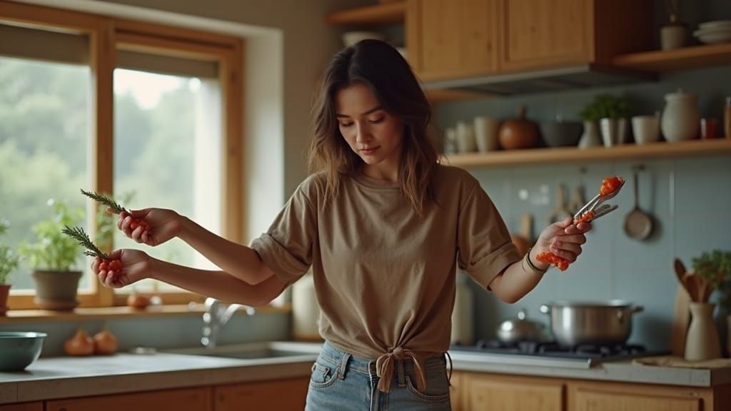 Four-Armed Woman in Kitchen, Futuristic Realism
