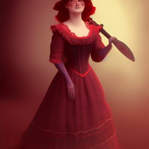 Victorian Woman with Axe: 3D Digital Art