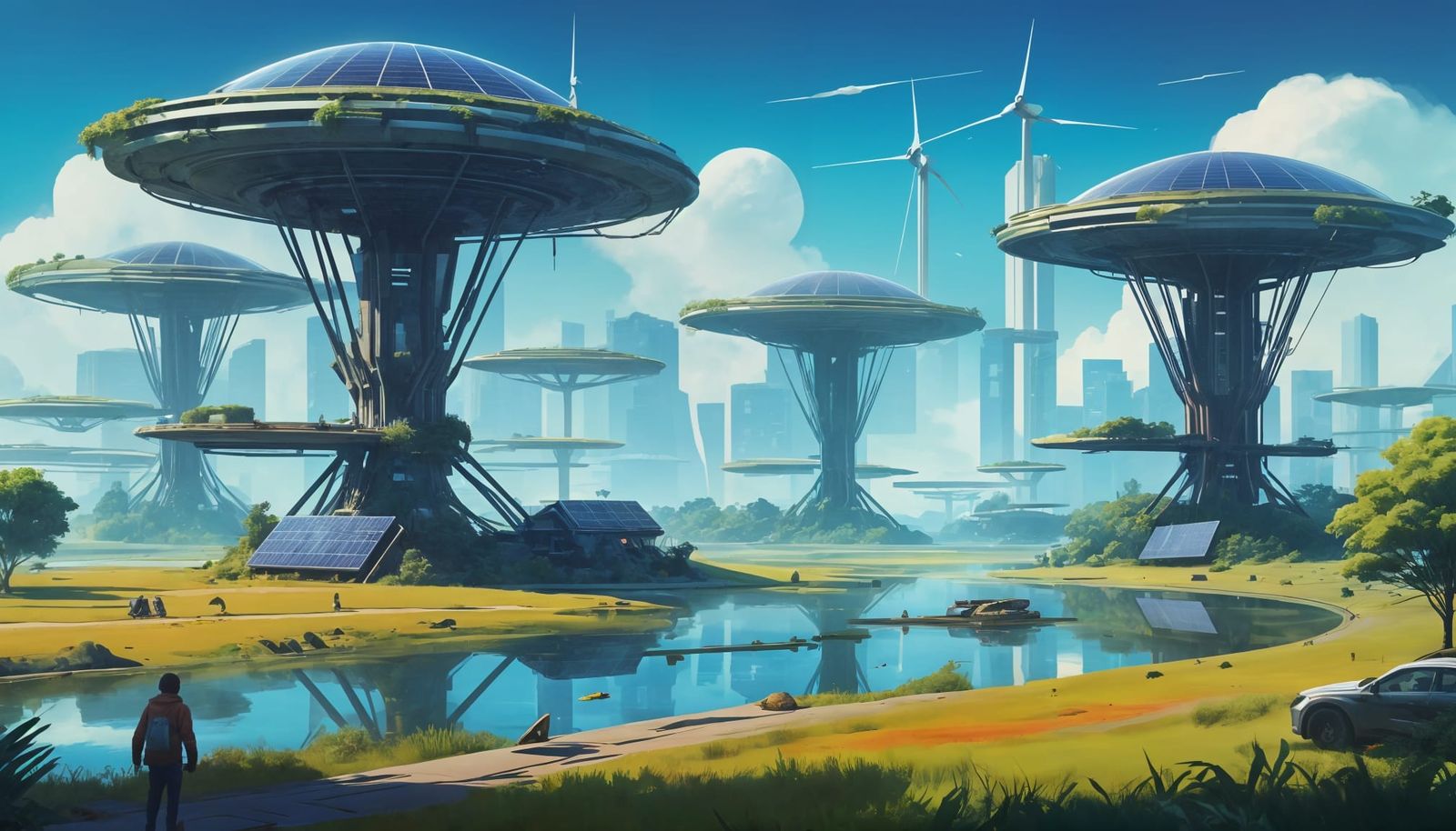 Sustainable Futuristic Cityscape Celebrating Harmony of Tech...