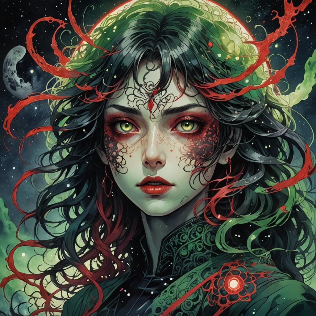 Eldritch Anime Heroine in Dark Fantasy Style