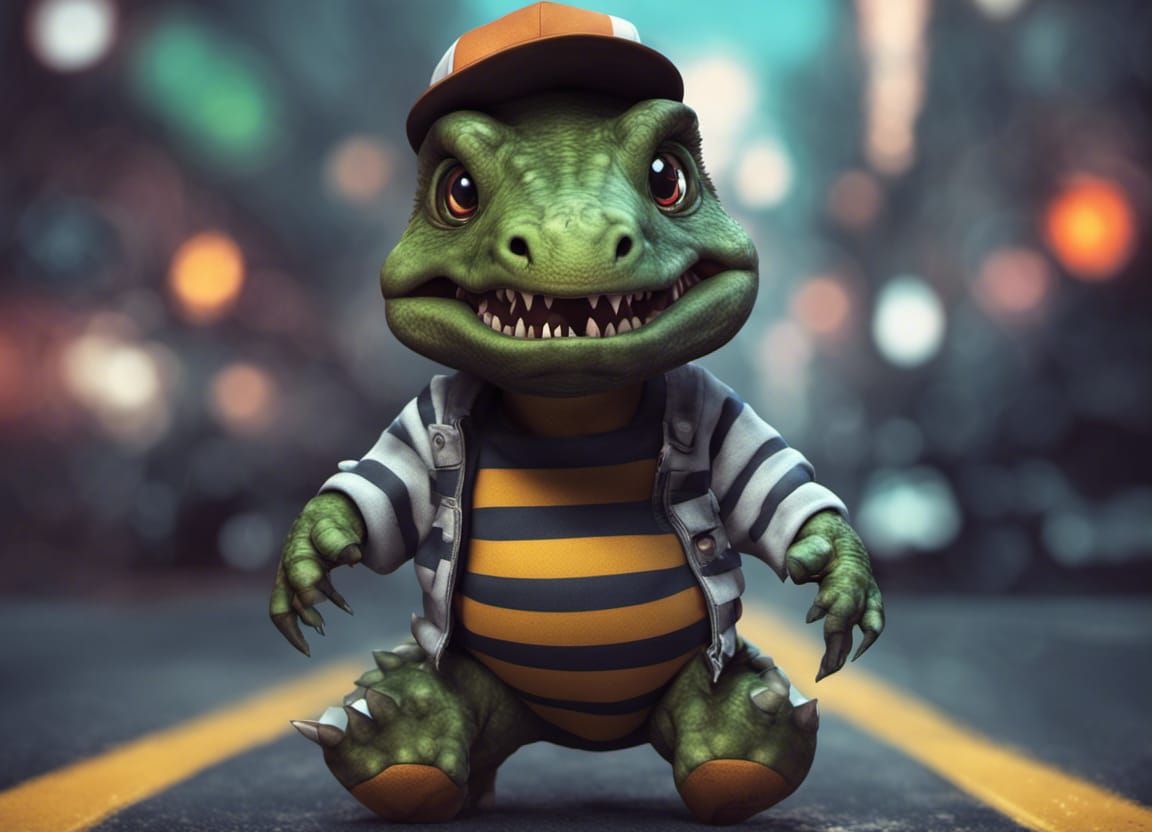 Baby Gangster Stegosaurus in Space: 3D Digital Art