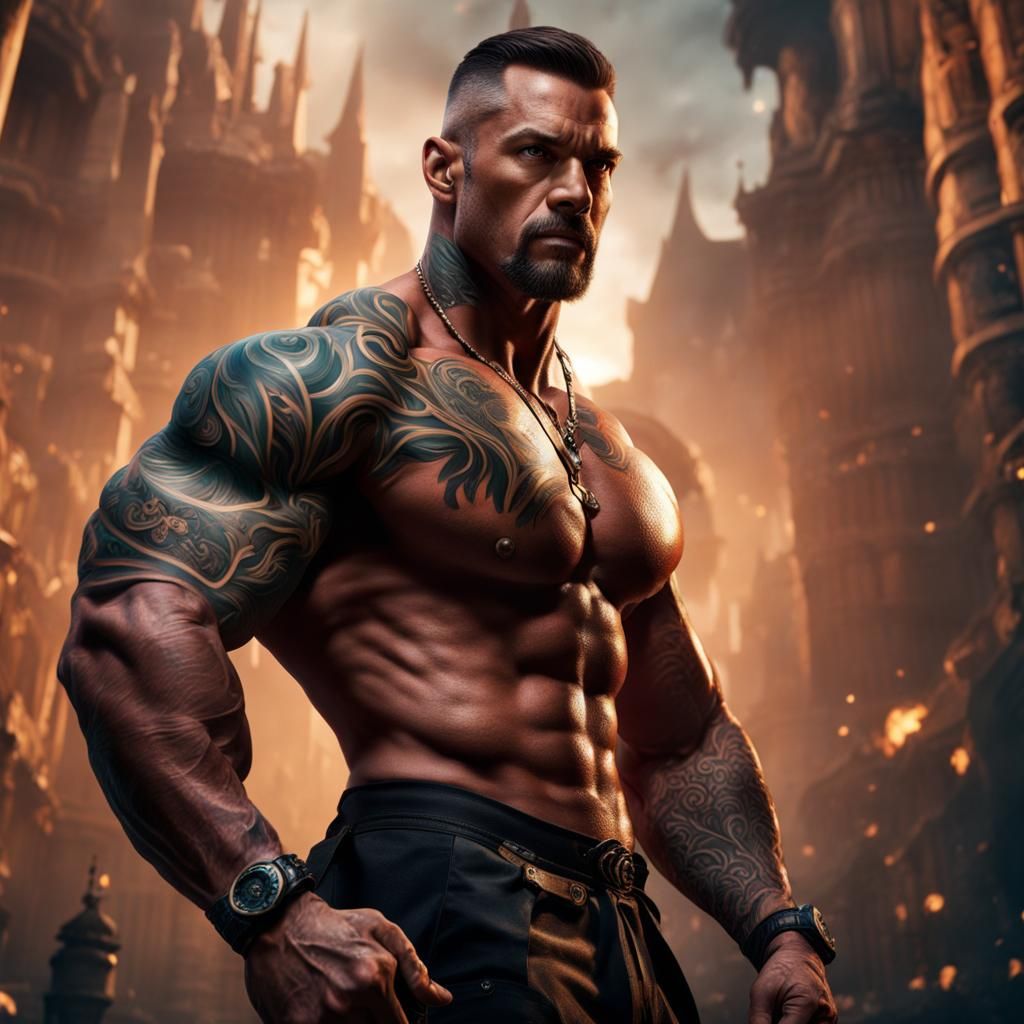 Detailed Bodybuilder Portrait in Fantasy Art Style