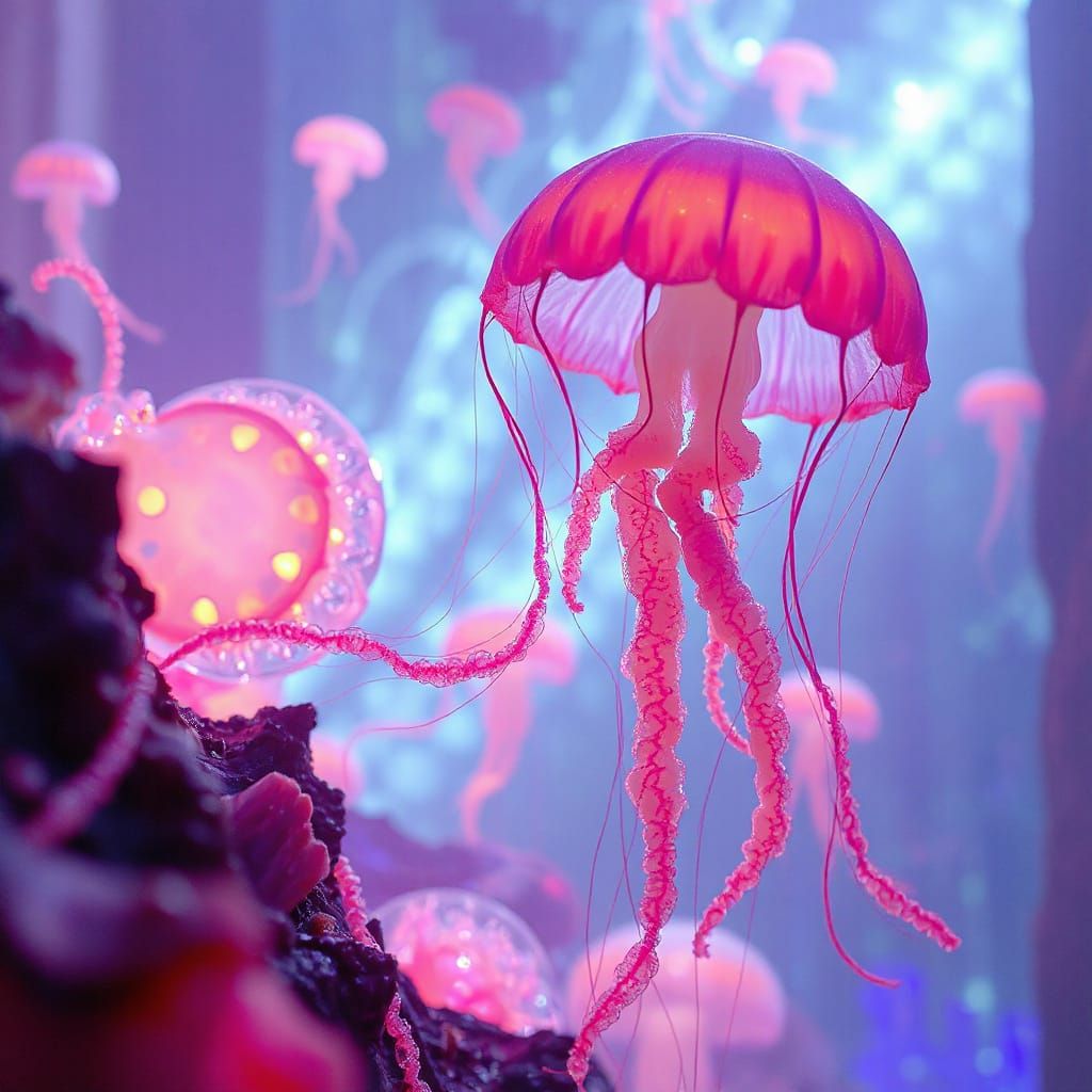 Iridescent Jellyfish in Dreamlike Futuristic Realm