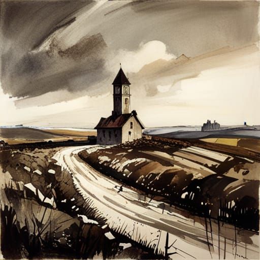 Landscape in Watercolor and Textured Style