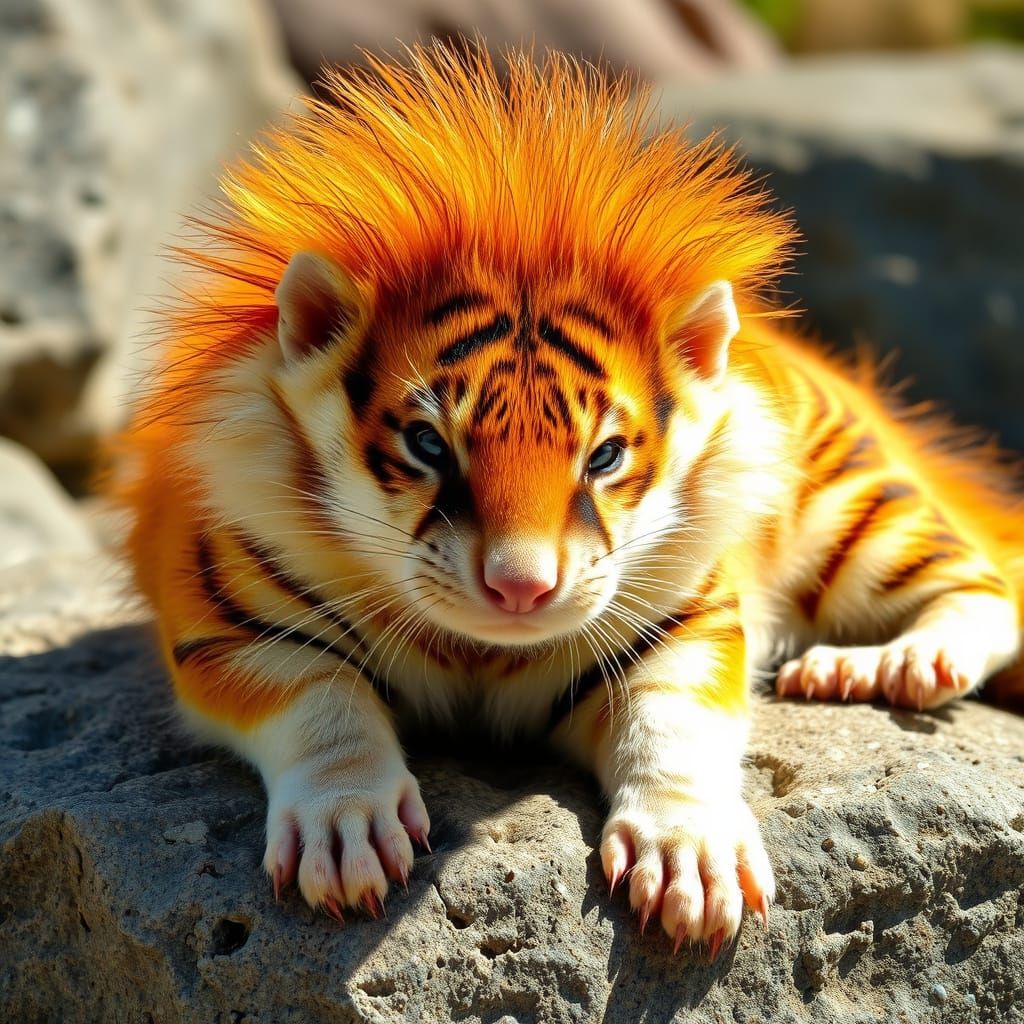 Tiger-Striped Weasel Sunbathing on a Rock