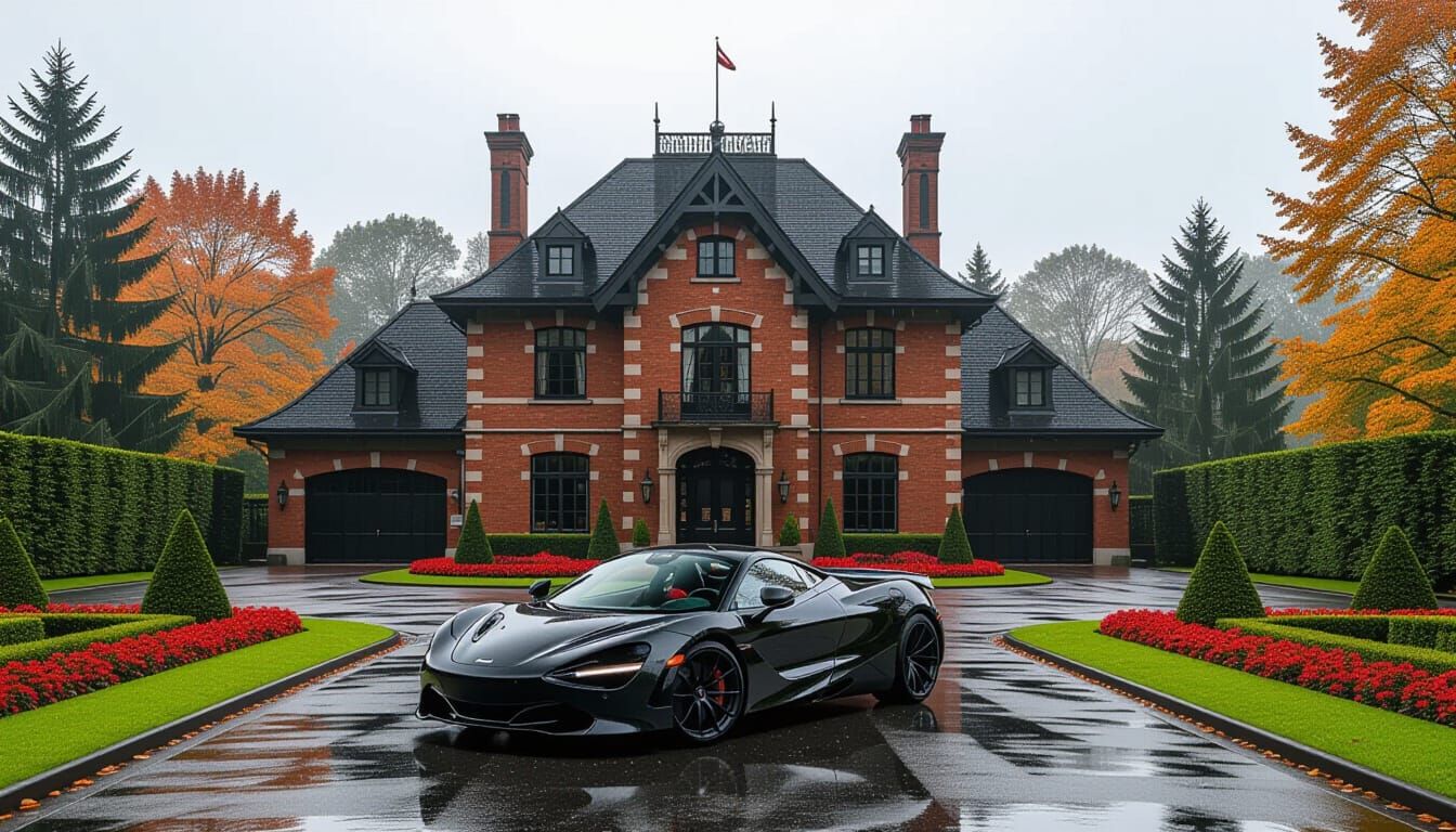Victorian Chateau with McLaren in Misty Autumn Garden