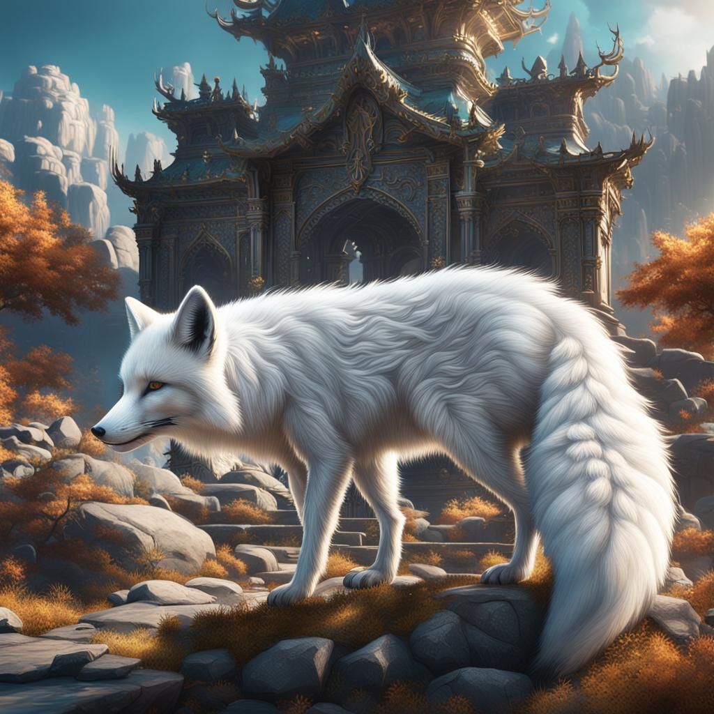 Fantastical White Fox Matte Painting in 8k