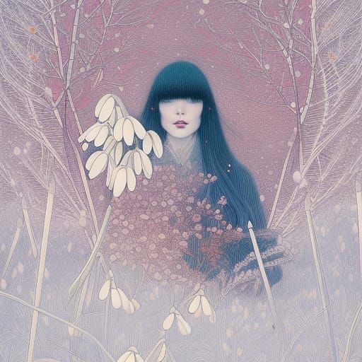 Snowdrops in Snow: A Fairytale Art Nouveau Scene