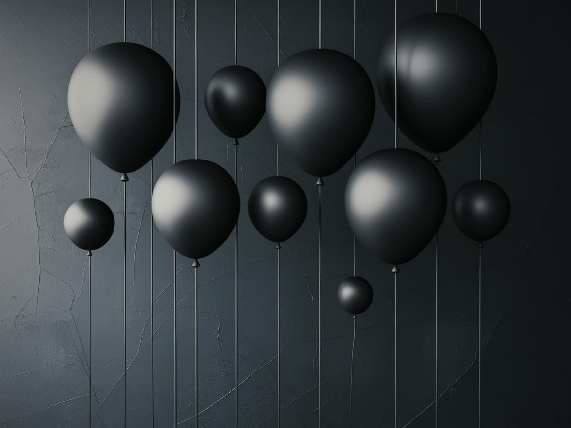 Minimalist Matte Black Balloons Against Textured Wall