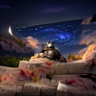 Knight Watches Stars in Detailed Matte Painting