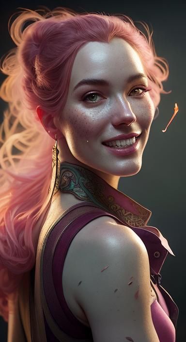 Bubblegum Pink Tiefling Fire Dancer Portrait