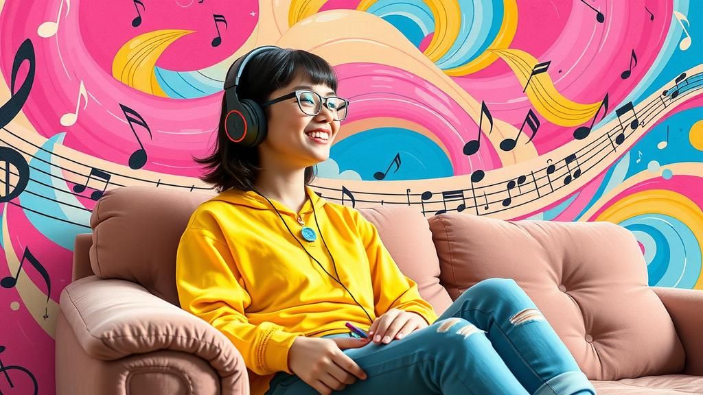 Girl Immersed in Music: A Whimsical Digital Art Piece