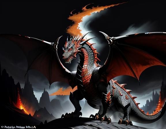Fiery Dragon in Dynamic Fantasy Art Style