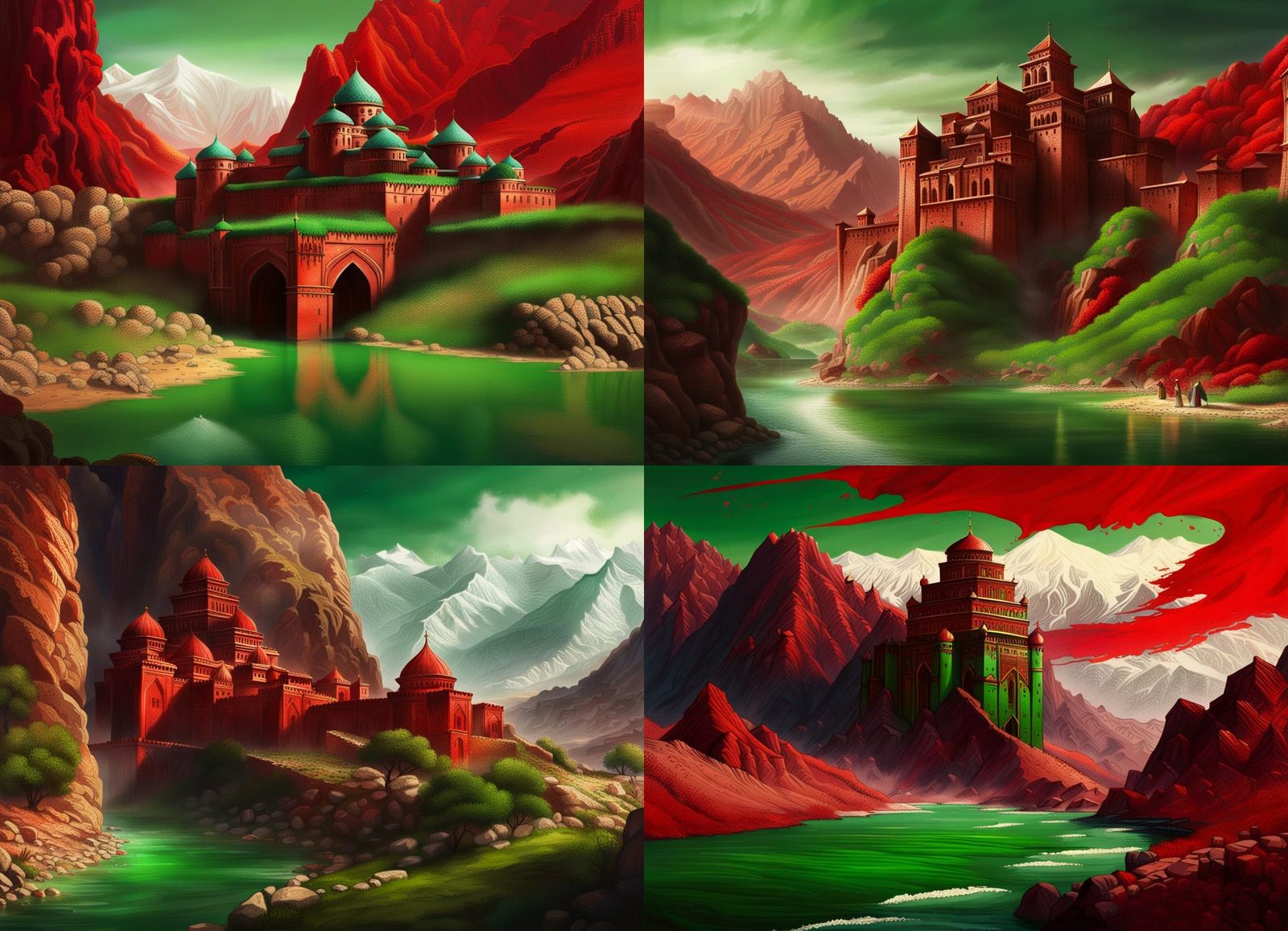 Red Persian Fortress by Green River: Matte Painting