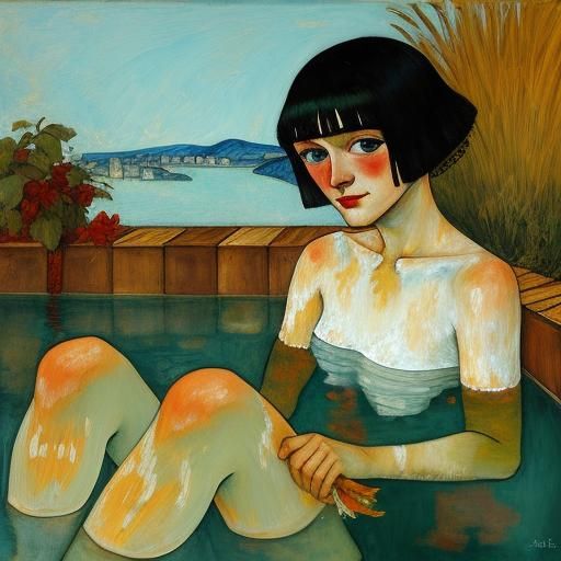 Flapper Bathing: Expressionist Oil Painting