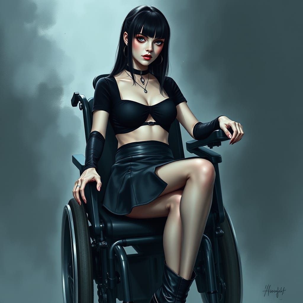 Gothic Woman in Electric Wheelchair, Dark Fantasy Style