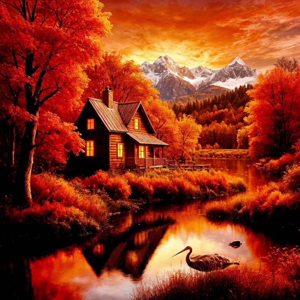 Cosmic Pink Stork by Orange Mountain Lake