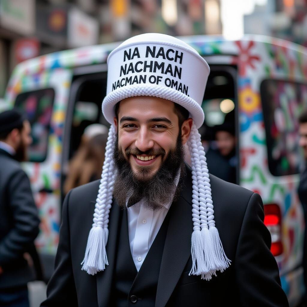 Happy Haredi Jew Dancing on Graffiti Van