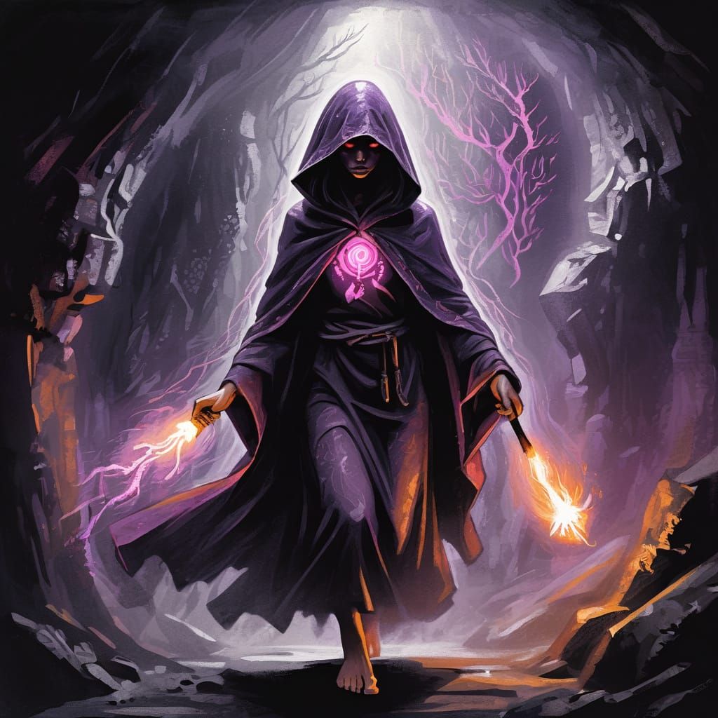 Dark Fantasy Shamanic Goddess Emerges from Mystical Cave