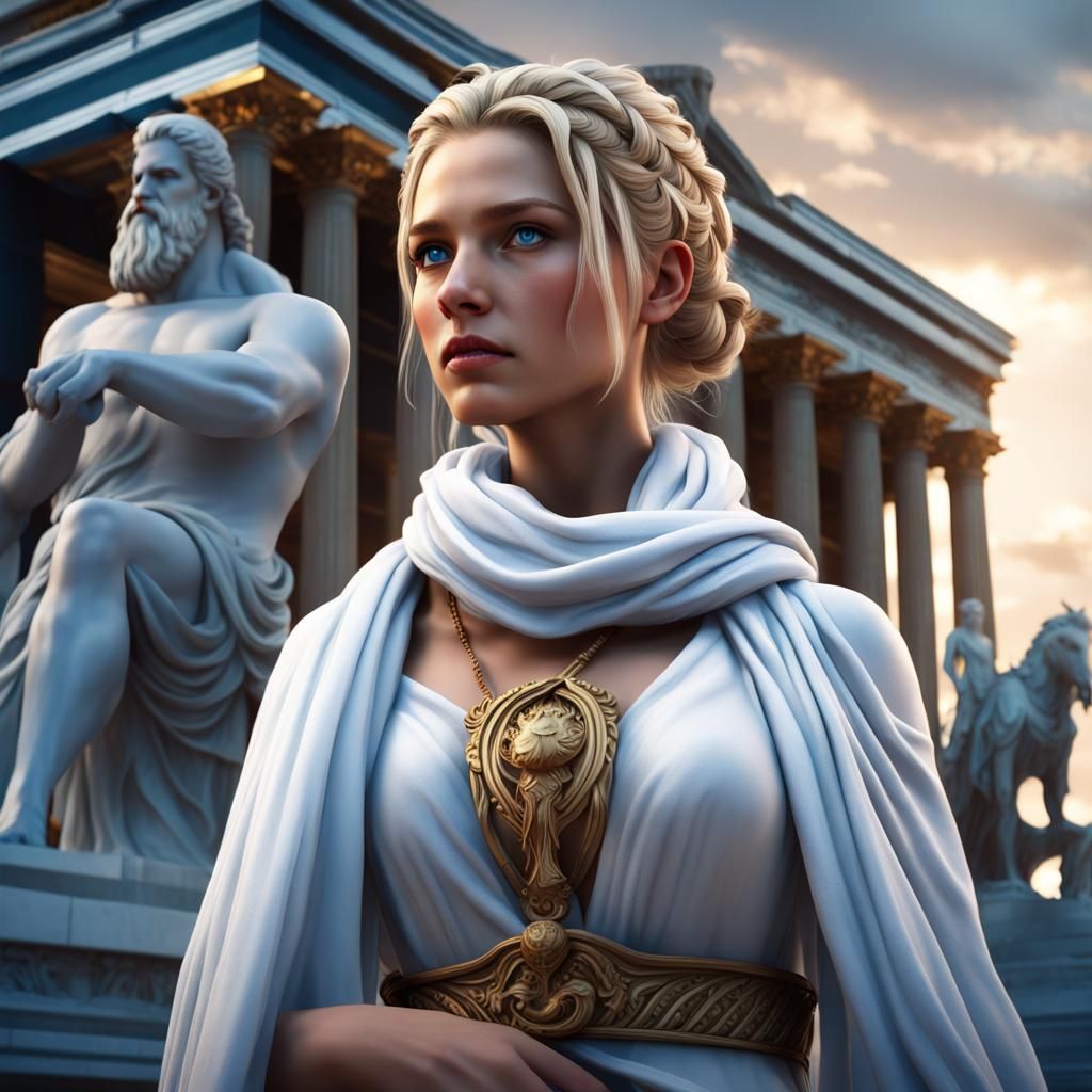 Blonde Girl at Zeus Monument: Fantasy Art