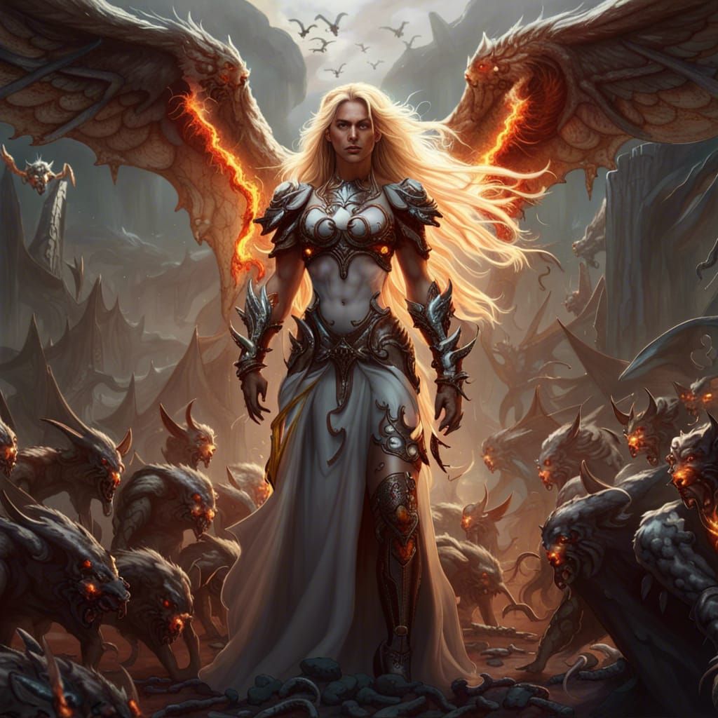 Angel of Hope Battling Demons in Hell