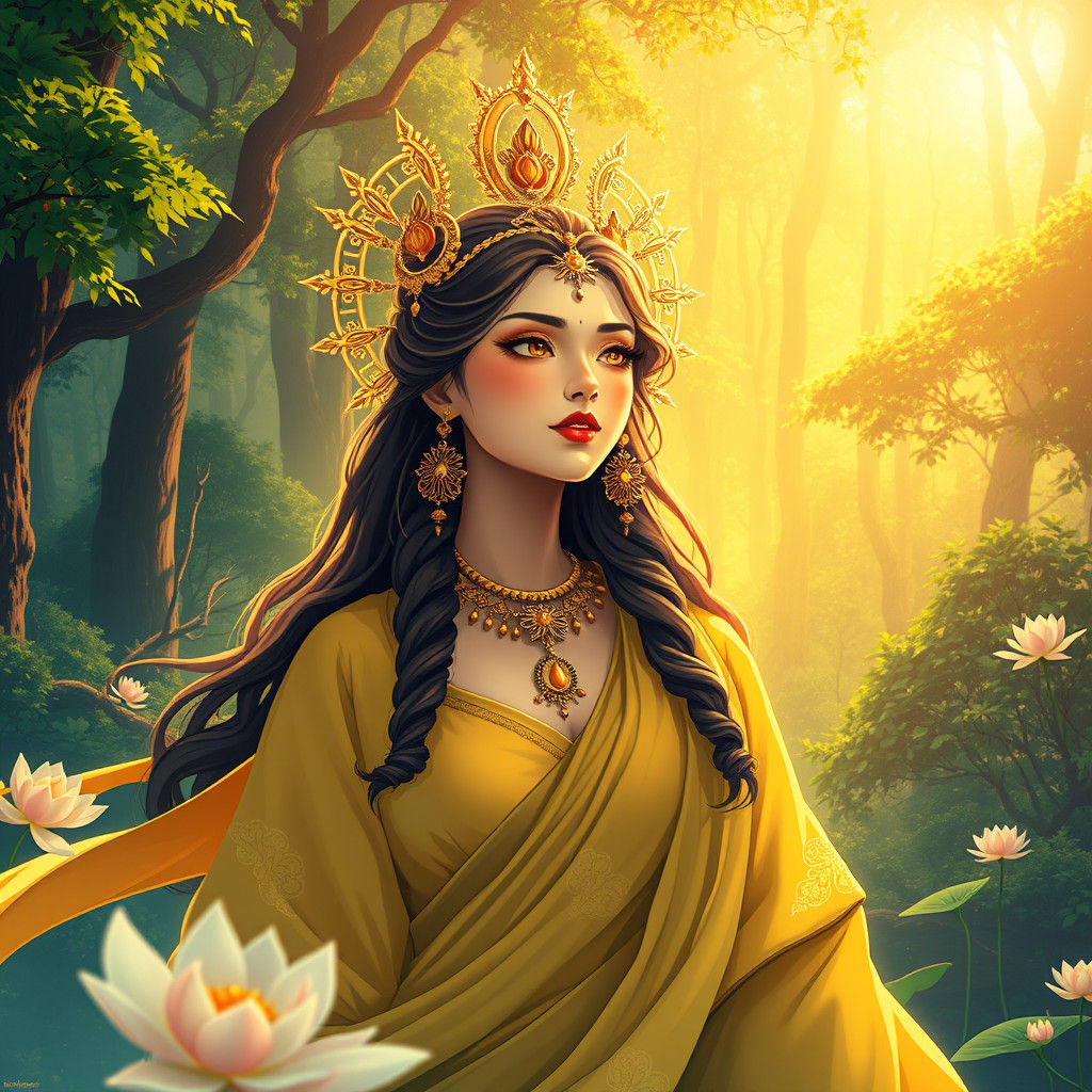 Luminous Celestial Woman in a Mystical Forest, Manga Style