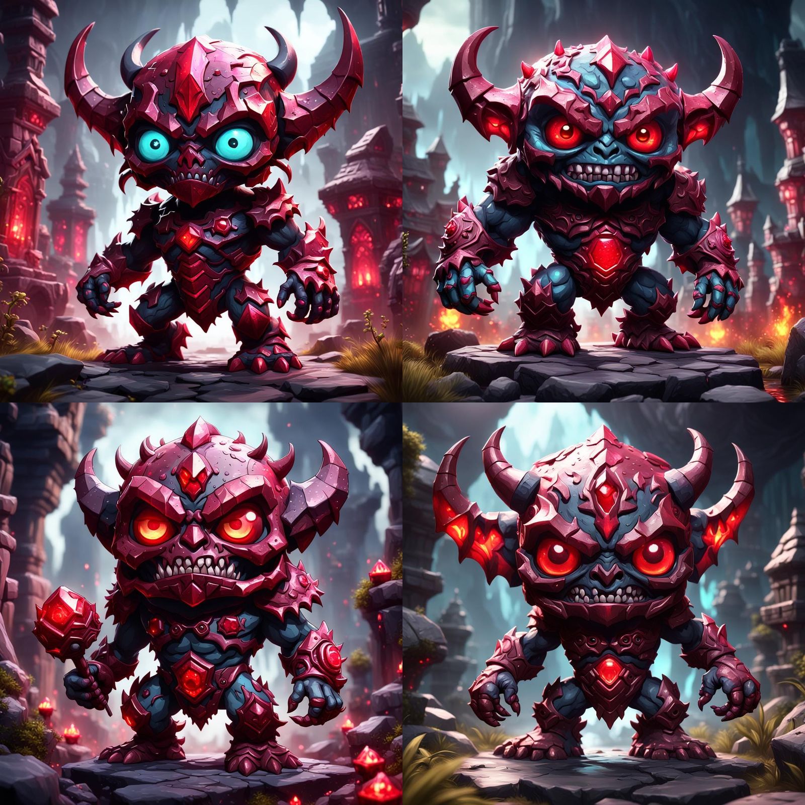 Chibi Demonic Ruby Golem: Fantasy Concept Art