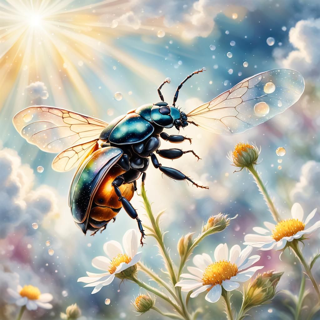 Dreamlike Talking Beetle in Watercolor Painting